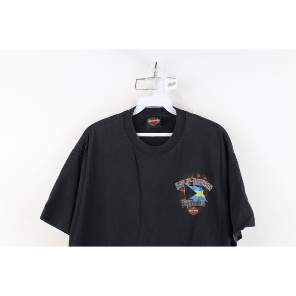 Vintage Y2K Harley Davidson Mens Large Faded Spell Out Bahamas T-Shirt Black - Picture 2 of 15